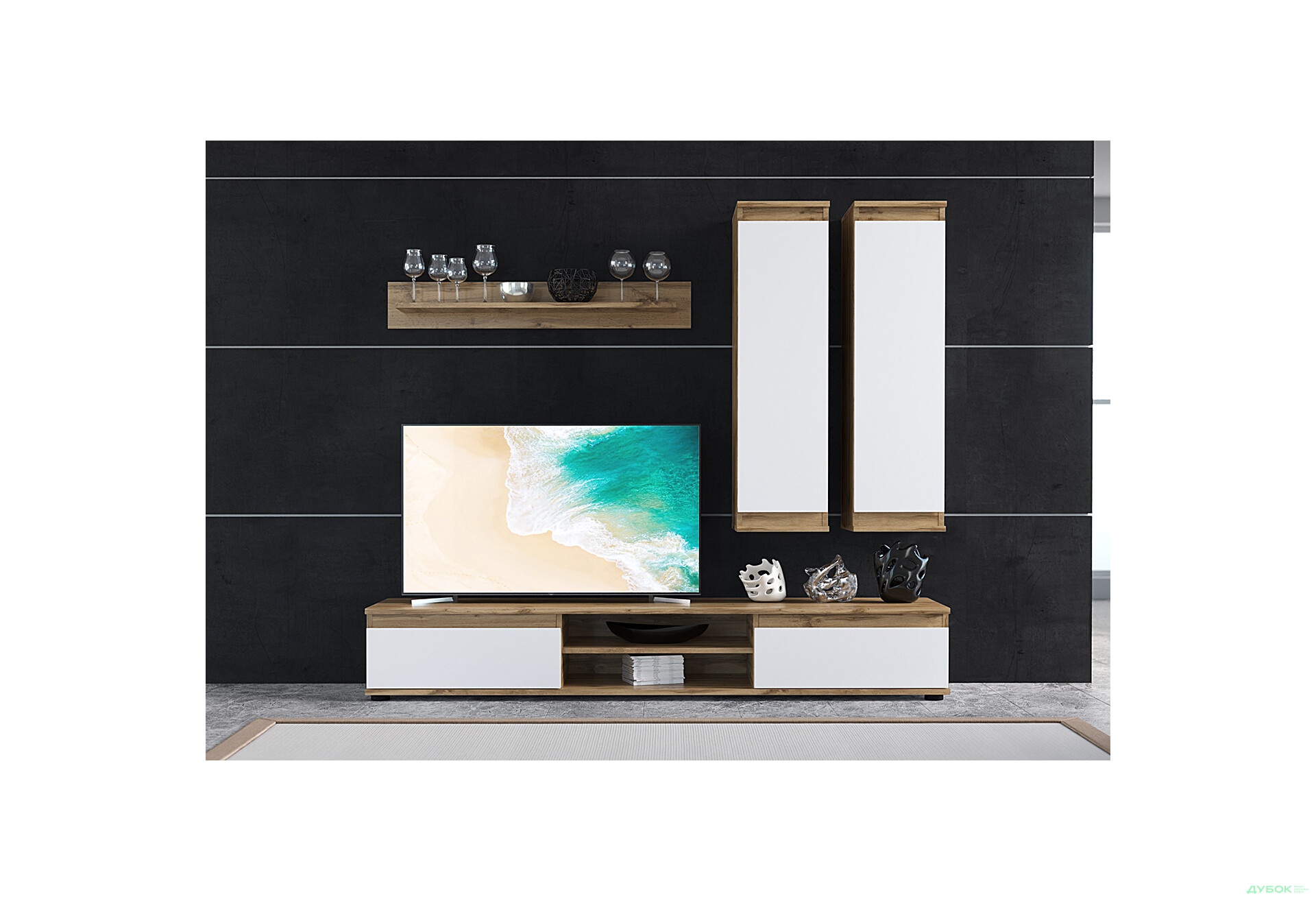 Стінка Гербор Люсія 175 см Німфеа альба / Дуб тахо - Зображення 1 Зображення 1 - Стінка Гербор Люсія 175 см Німфеа альба / Дуб тахо