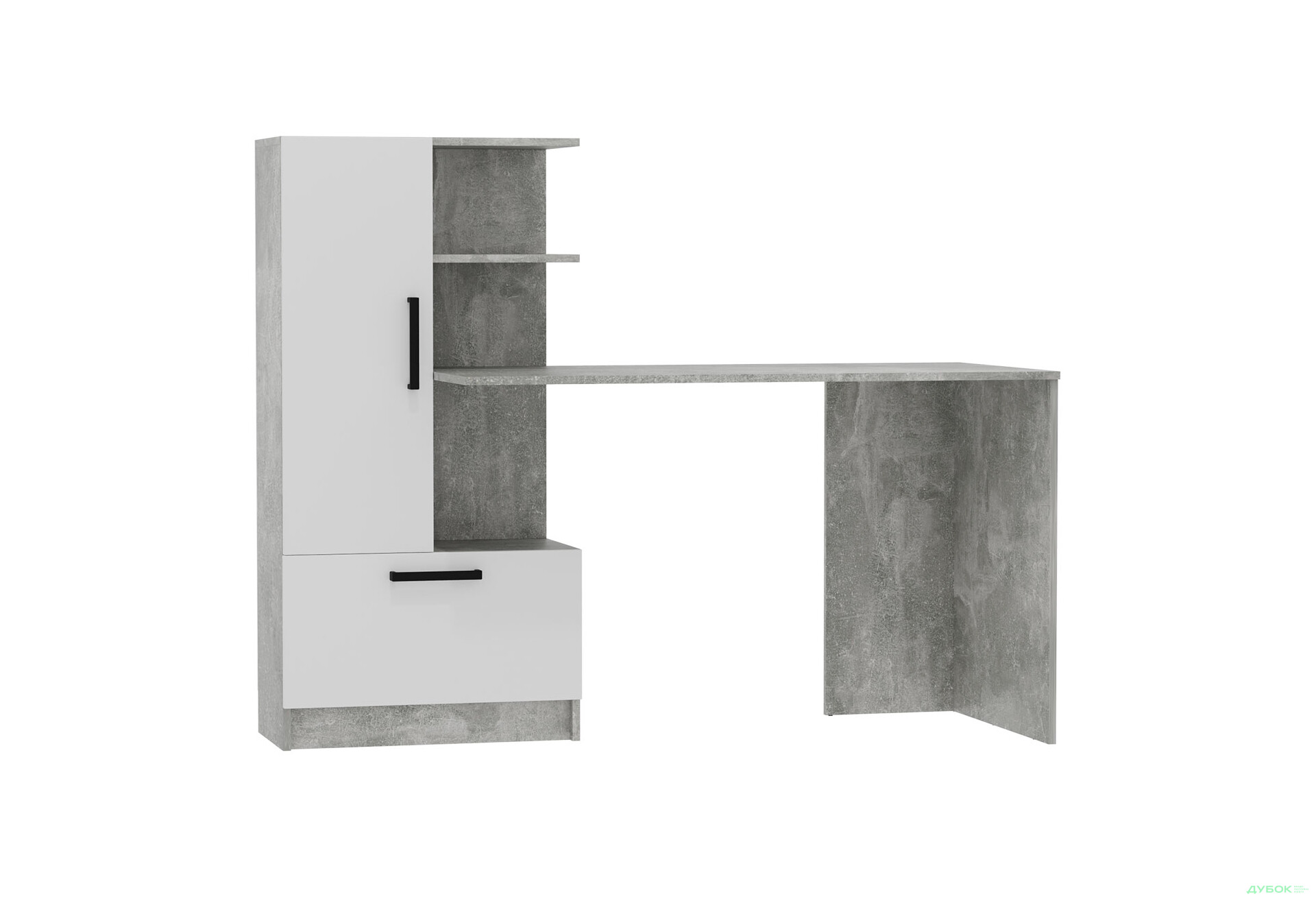 Стіл комп'ютерний Garant Стандарт 150x59 см зі стелажем Індастріал / Німфея альба, збірка ліва - Зображення 1 Зображення 1 - Стіл комп'ютерний Garant Стандарт 150x59 см зі стелажем Індастріал / Німфея альба, збірка ліва