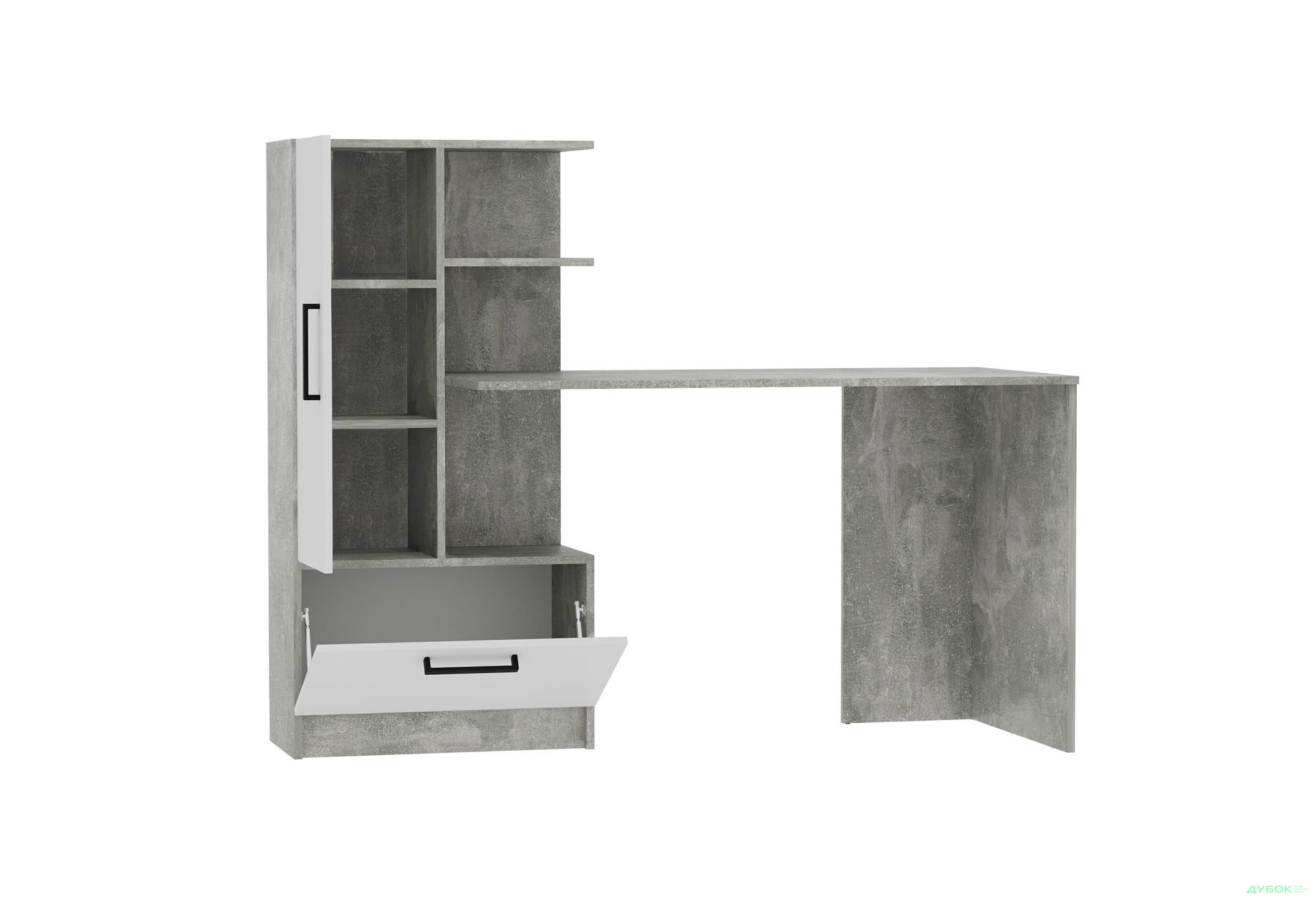 Стіл комп'ютерний Garant Стандарт 150x59 см зі стелажем Індастріал / Німфея альба, збірка ліва - Зображення 3 Зображення 3 - Стіл комп'ютерний Garant Стандарт 150x59 см зі стелажем Індастріал / Німфея альба, збірка ліва