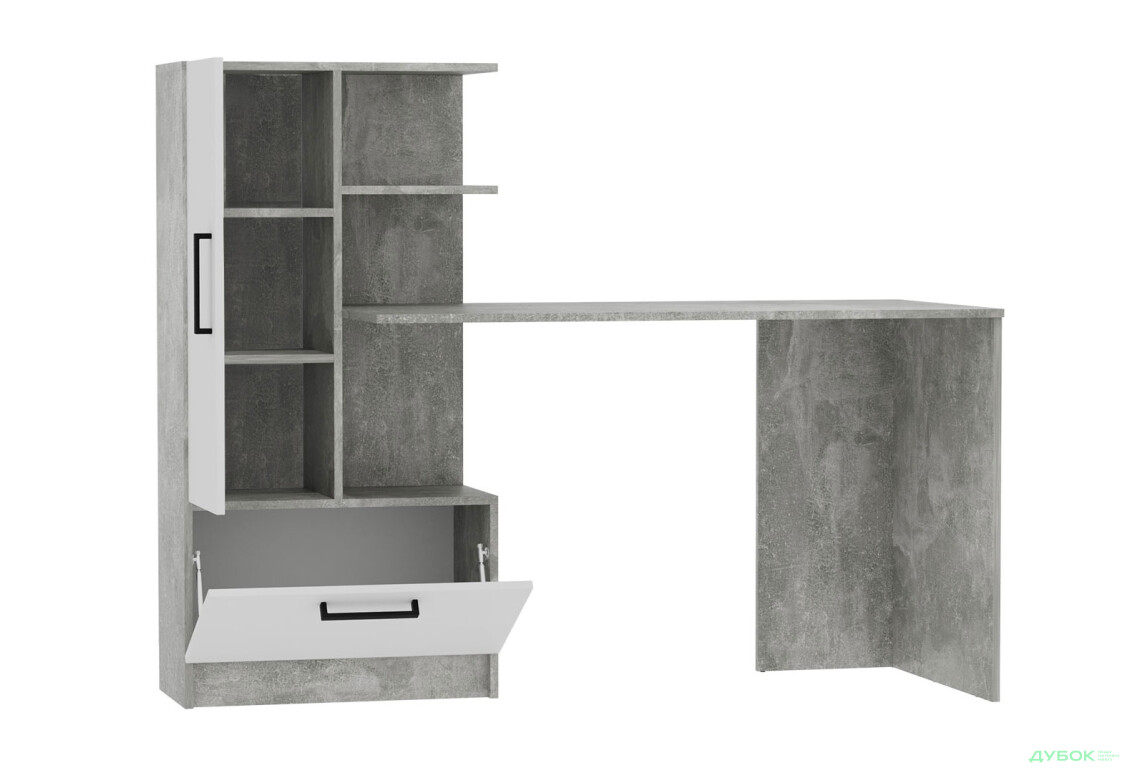 Стіл комп'ютерний Garant Стандарт 150x59 см зі стелажем Індастріал / Німфея альба, збірка ліва - Зображення 3 Зображення 3 - Стіл комп'ютерний Garant Стандарт 150x59 см зі стелажем Індастріал / Німфея альба, збірка ліва