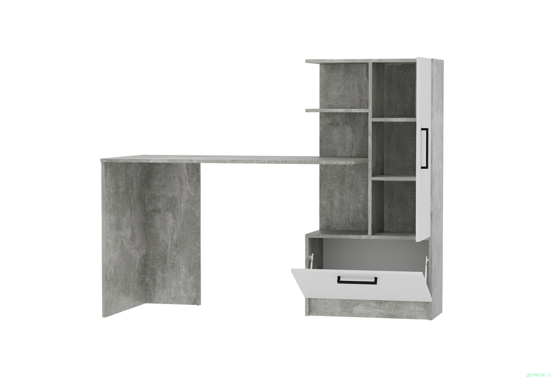 Стіл комп'ютерний Garant Стандарт 150x59 см зі стелажем Індастріал / Німфея альба, збірка права - Зображення 3 Зображення 3 - Стіл комп'ютерний Garant Стандарт 150x59 см зі стелажем Індастріал / Німфея альба, збірка права