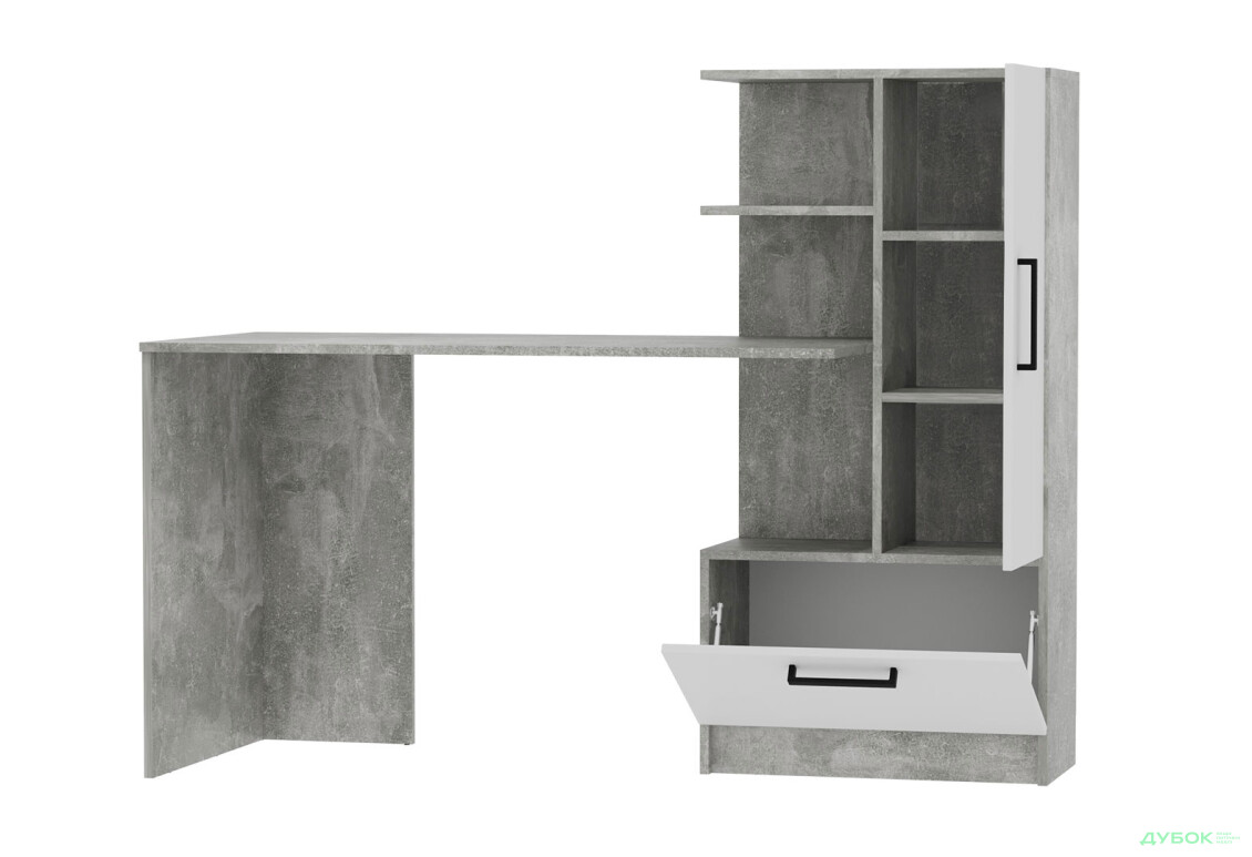 Стіл комп'ютерний Garant Стандарт 150x59 см зі стелажем Індастріал / Німфея альба, збірка права - Зображення 3 Зображення 3 - Стіл комп'ютерний Garant Стандарт 150x59 см зі стелажем Індастріал / Німфея альба, збірка права