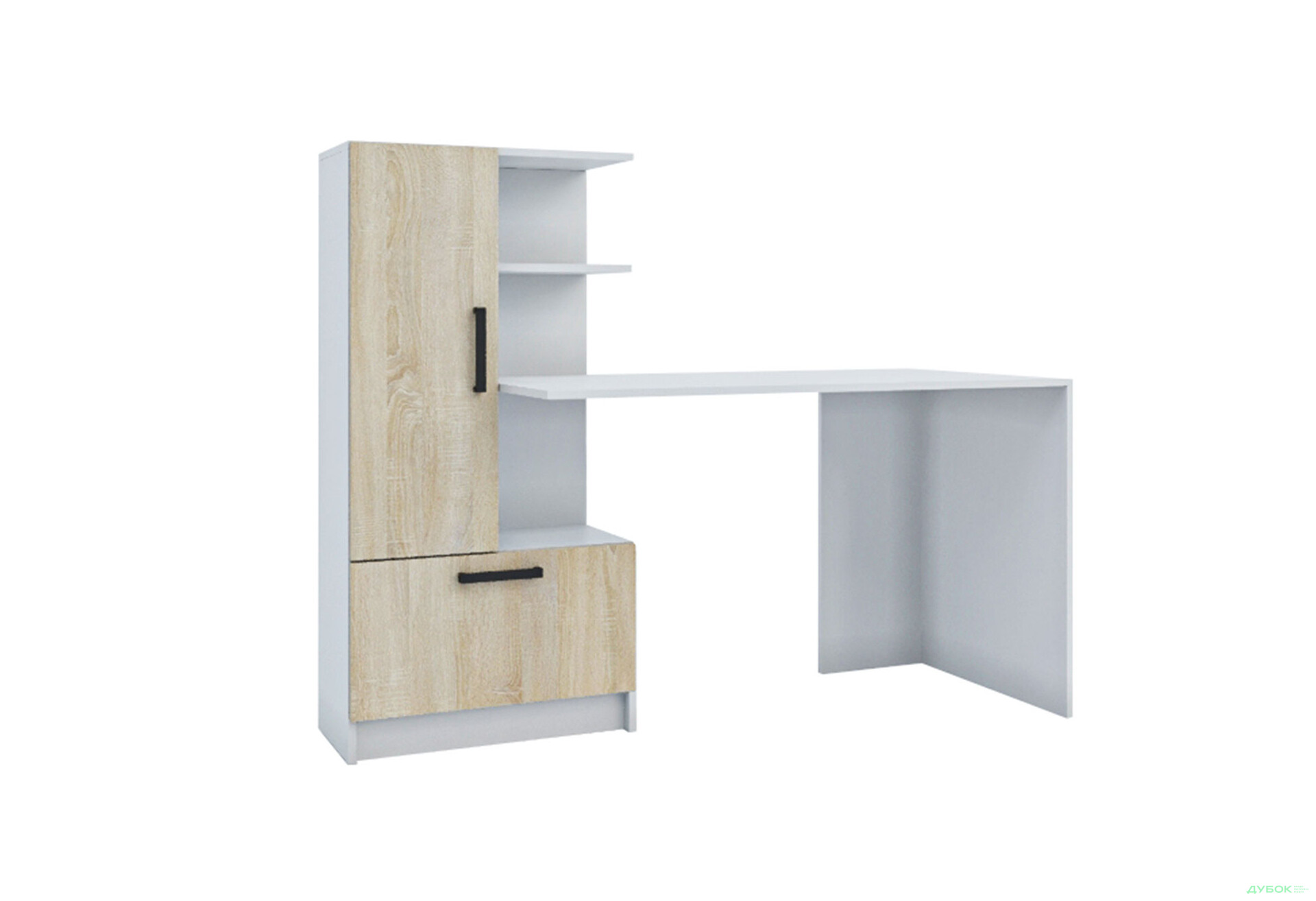 Изображение 1 - Стол компьютерный Garant Стандарт 150x59 см со стеллажом Нимфея альба / Дуб сонома, сборка левая