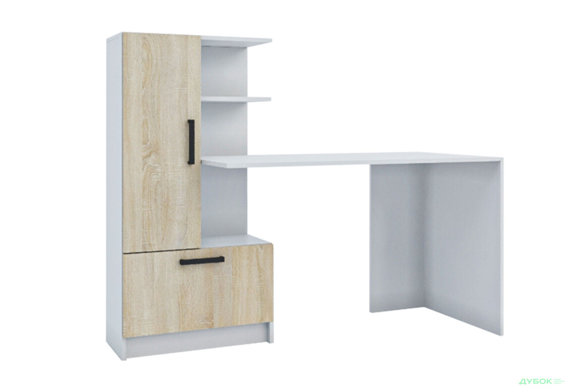 Стол компьютерный Garant Стандарт 150x59 см со стеллажом Нимфея альба / Дуб сонома, сборка левая