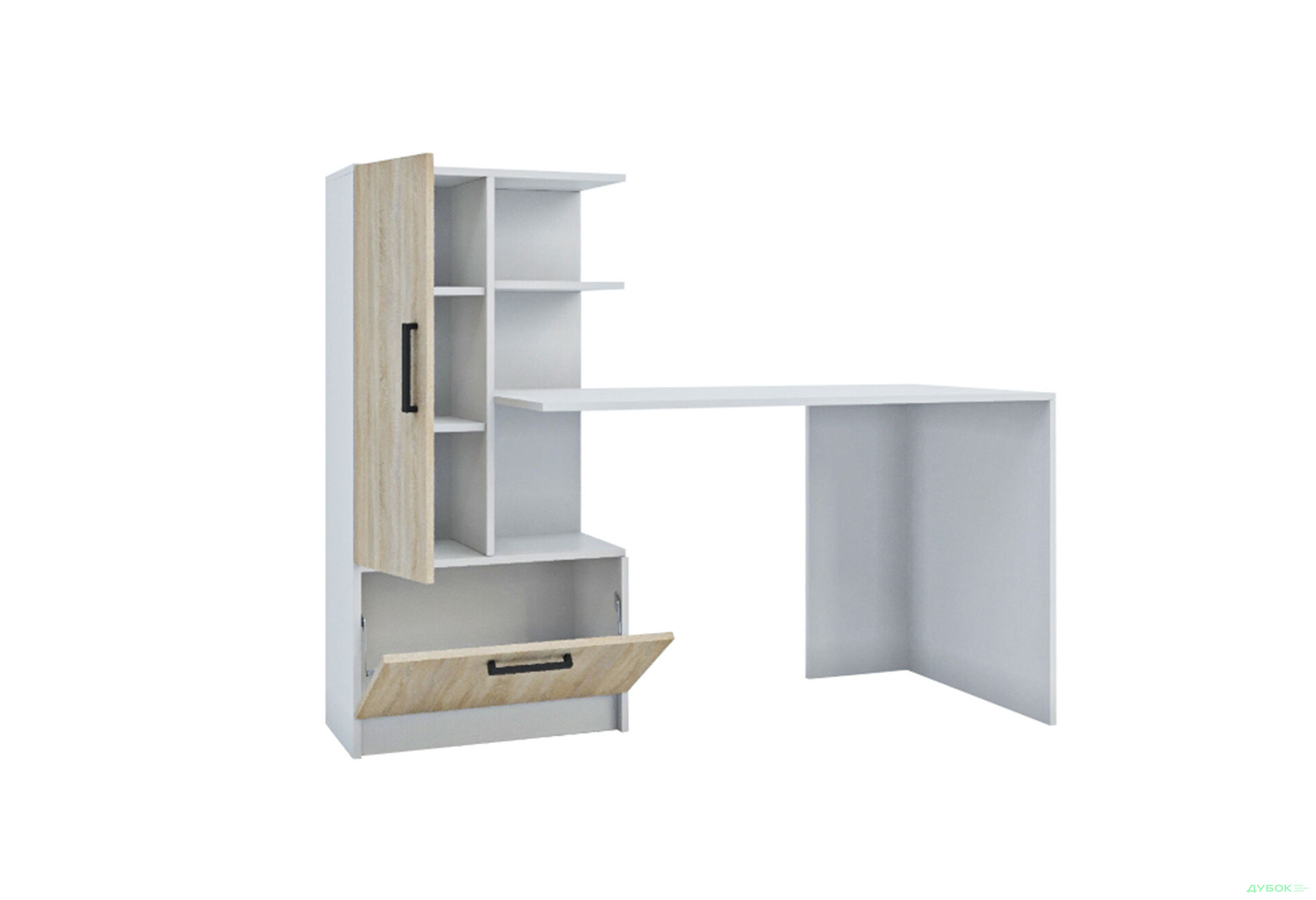 Изображение 3 - Стол компьютерный Garant Стандарт 150x59 см со стеллажом Нимфея альба / Дуб сонома, сборка левая