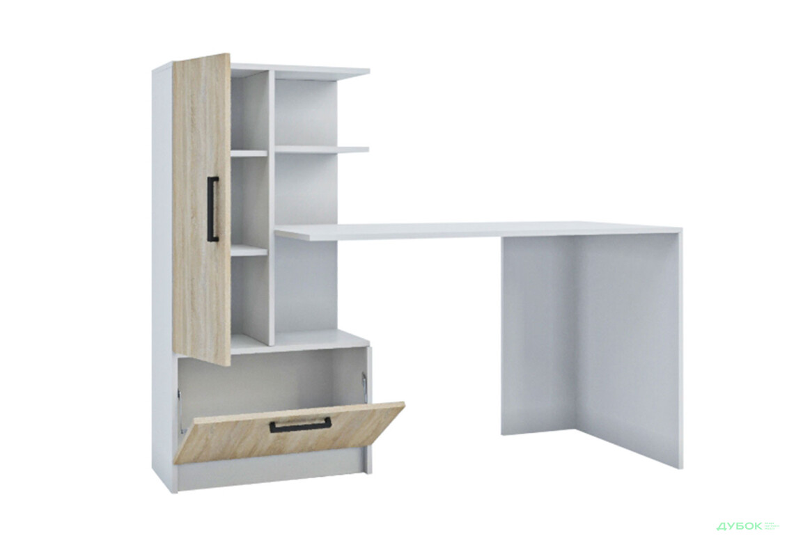 Изображение 3 - Стол компьютерный Garant Стандарт 150x59 см со стеллажом Нимфея альба / Дуб сонома, сборка левая