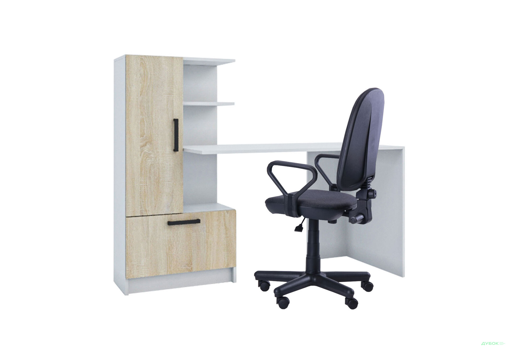 Изображение 2 - Стол компьютерный Garant Стандарт 150x59 см со стеллажом Нимфея альба / Дуб сонома, сборка левая