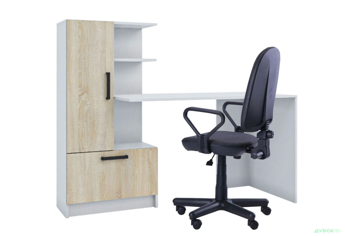 Изображение 2 - Стол компьютерный Garant Стандарт 150x59 см со стеллажом Нимфея альба / Дуб сонома, сборка левая