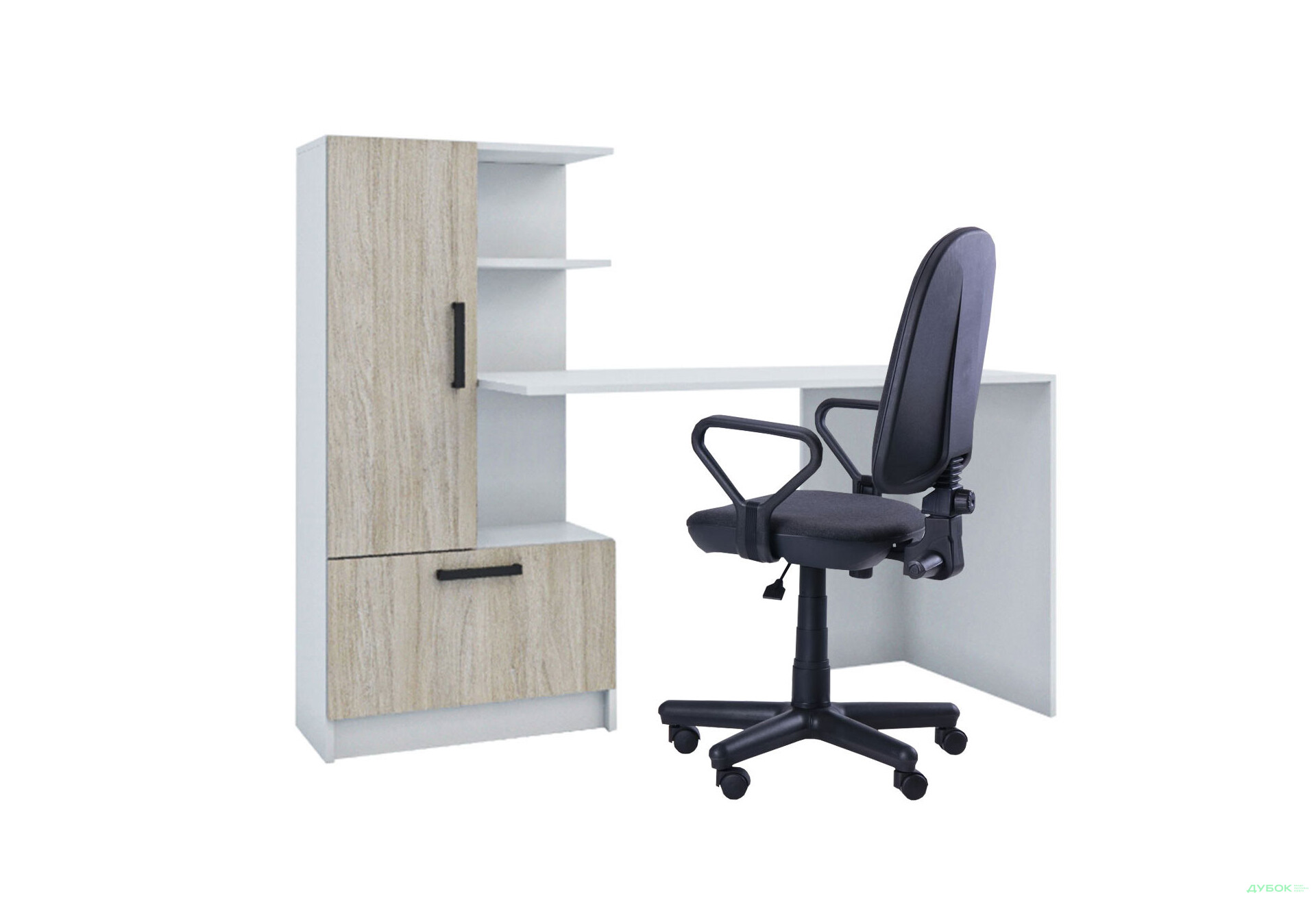 Стіл комп'ютерний Garant Стандарт 150x59 см зі стелажем Німфея альба / Урбан ойстер, збірка ліва - Зображення 2 Зображення 2 - Стіл комп'ютерний Garant Стандарт 150x59 см зі стелажем Німфея альба / Урбан ойстер, збірка ліва