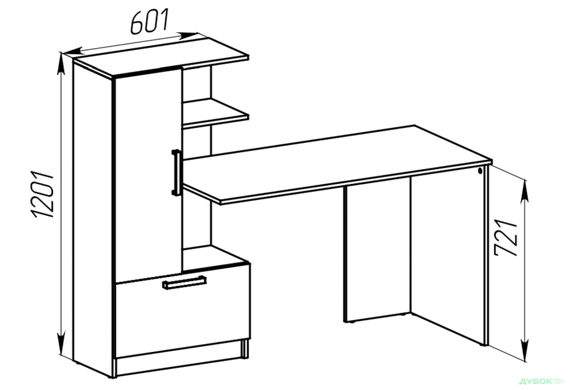 Стіл комп'ютерний Garant Стандарт 150x59 см зі стелажем Дуб крафт золотий / Німфея альба, збірка ліва - Зображення 8 Зображення 8 - Стіл комп'ютерний Garant Стандарт 150x59 см зі стелажем Дуб крафт золотий / Німфея альба, збірка ліва