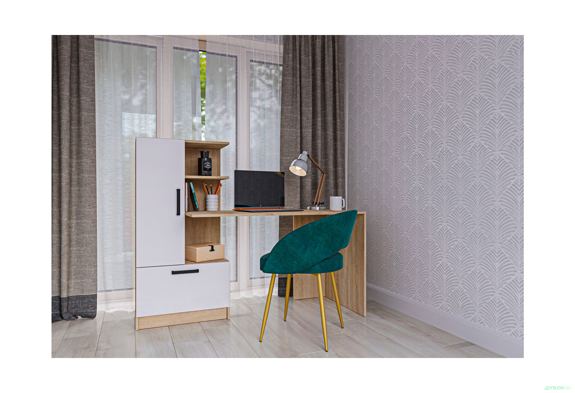 Стіл комп'ютерний Garant Стандарт 150x59 см зі стелажем Дуб крафт золотий / Німфея альба, збірка ліва - Зображення 6 Зображення 6 - Стіл комп'ютерний Garant Стандарт 150x59 см зі стелажем Дуб крафт золотий / Німфея альба, збірка ліва