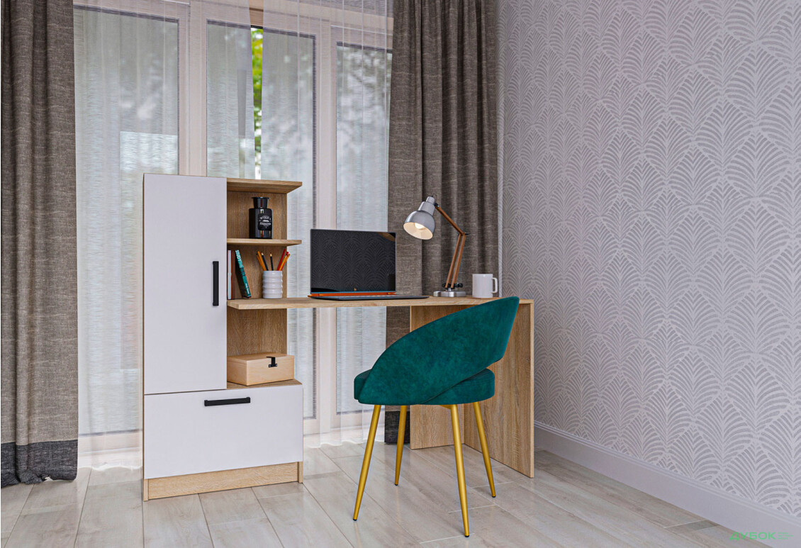 Стіл комп'ютерний Garant Стандарт 150x59 см зі стелажем Дуб крафт золотий / Німфея альба, збірка ліва - Зображення 6 Зображення 6 - Стіл комп'ютерний Garant Стандарт 150x59 см зі стелажем Дуб крафт золотий / Німфея альба, збірка ліва