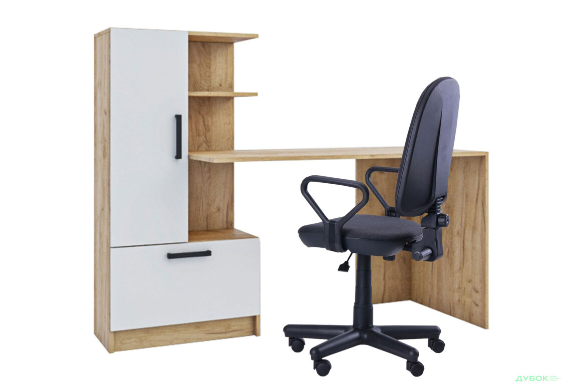 Стіл комп'ютерний Garant Стандарт 150x59 см зі стелажем Дуб крафт золотий / Німфея альба, збірка ліва - Зображення 5 Зображення 5 - Стіл комп'ютерний Garant Стандарт 150x59 см зі стелажем Дуб крафт золотий / Німфея альба, збірка ліва