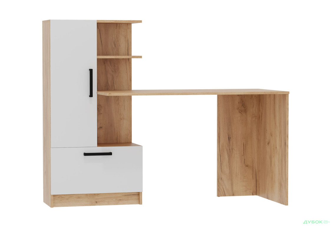 Стіл комп'ютерний Garant Стандарт 150x59 см зі стелажем Дуб крафт золотий / Німфея альба, збірка ліва - Зображення 1 Зображення 1 - Стіл комп'ютерний Garant Стандарт 150x59 см зі стелажем Дуб крафт золотий / Німфея альба, збірка ліва