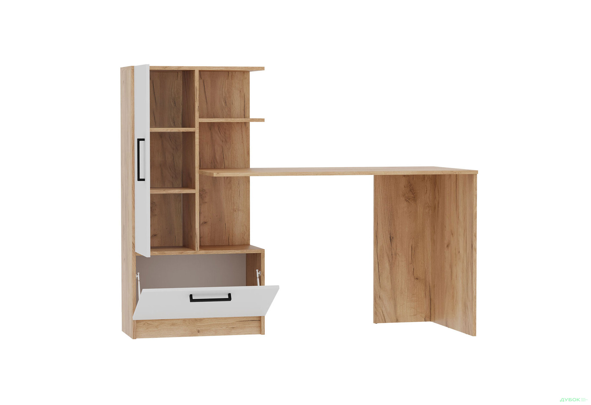 Стіл комп'ютерний Garant Стандарт 150x59 см зі стелажем Дуб крафт золотий / Німфея альба, збірка ліва - Зображення 4 Зображення 4 - Стіл комп'ютерний Garant Стандарт 150x59 см зі стелажем Дуб крафт золотий / Німфея альба, збірка ліва