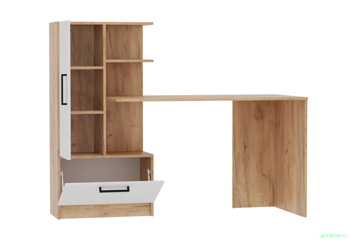 Стіл комп'ютерний Garant Стандарт 150x59 см зі стелажем Дуб крафт золотий / Німфея альба, збірка ліва - Зображення 4 Зображення 4 - Стіл комп'ютерний Garant Стандарт 150x59 см зі стелажем Дуб крафт золотий / Німфея альба, збірка ліва