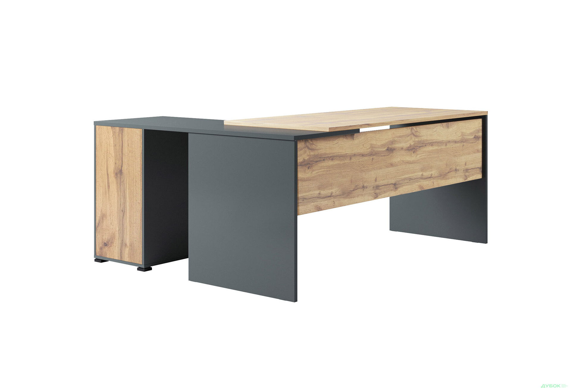 Изображение 2 - Стол письменный для начальника правый МироМарк Джуриан с тумбой 180x140 см, антрацит / дуб вотан