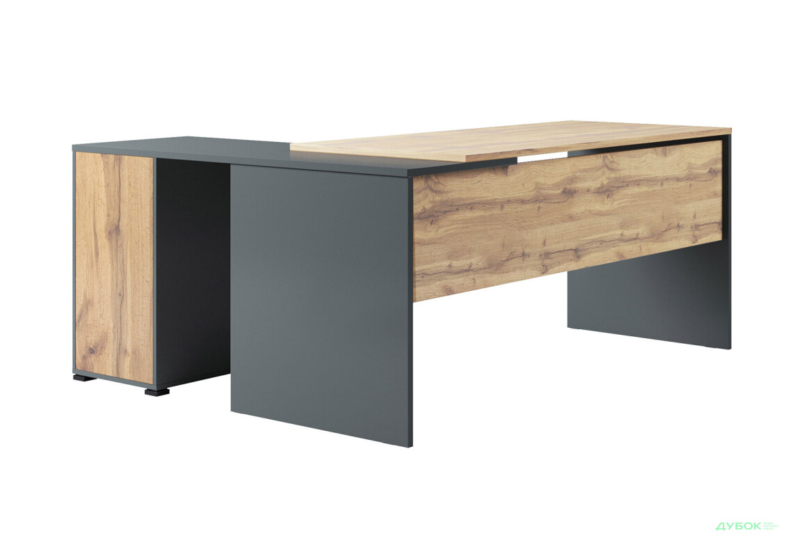 Изображение 2 - Стол письменный для начальника правый МироМарк Джуриан с тумбой 180x140 см, антрацит / дуб вотан