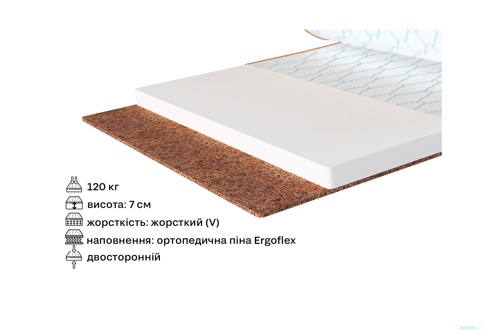 Зображення 2 - Матрац Sleep&Fly mini топпер Flex 2 в 1 Kokos / Флекс 2 в 1 Кокос (чохол з жаккарду) 150х200 ЕММ