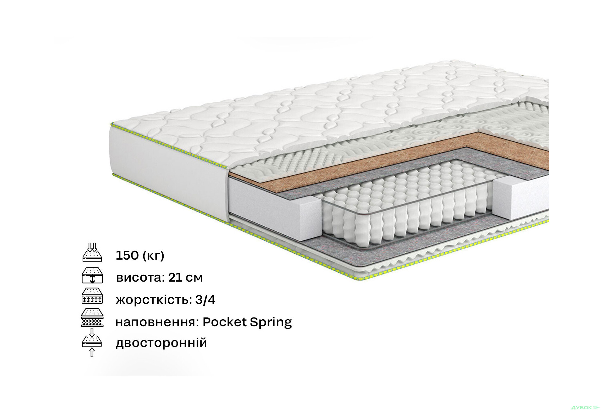 Зображення 2 - Матрац Козак Кокос 80х200 Matroluxe