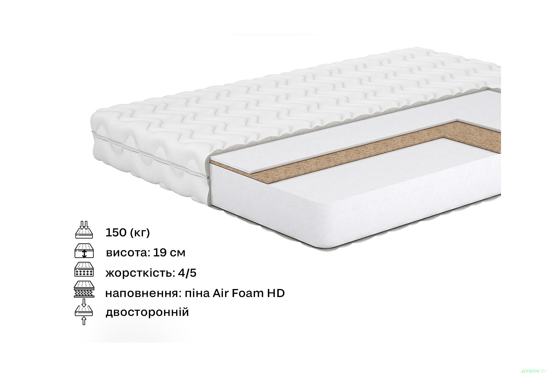 Зображення 2 - Матрац Лідс Кокос 120х190 Matroluxe