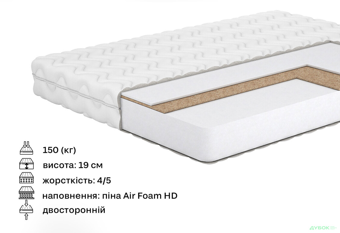 Зображення 2 - Матрац Лідс Кокос 140х190 Matroluxe