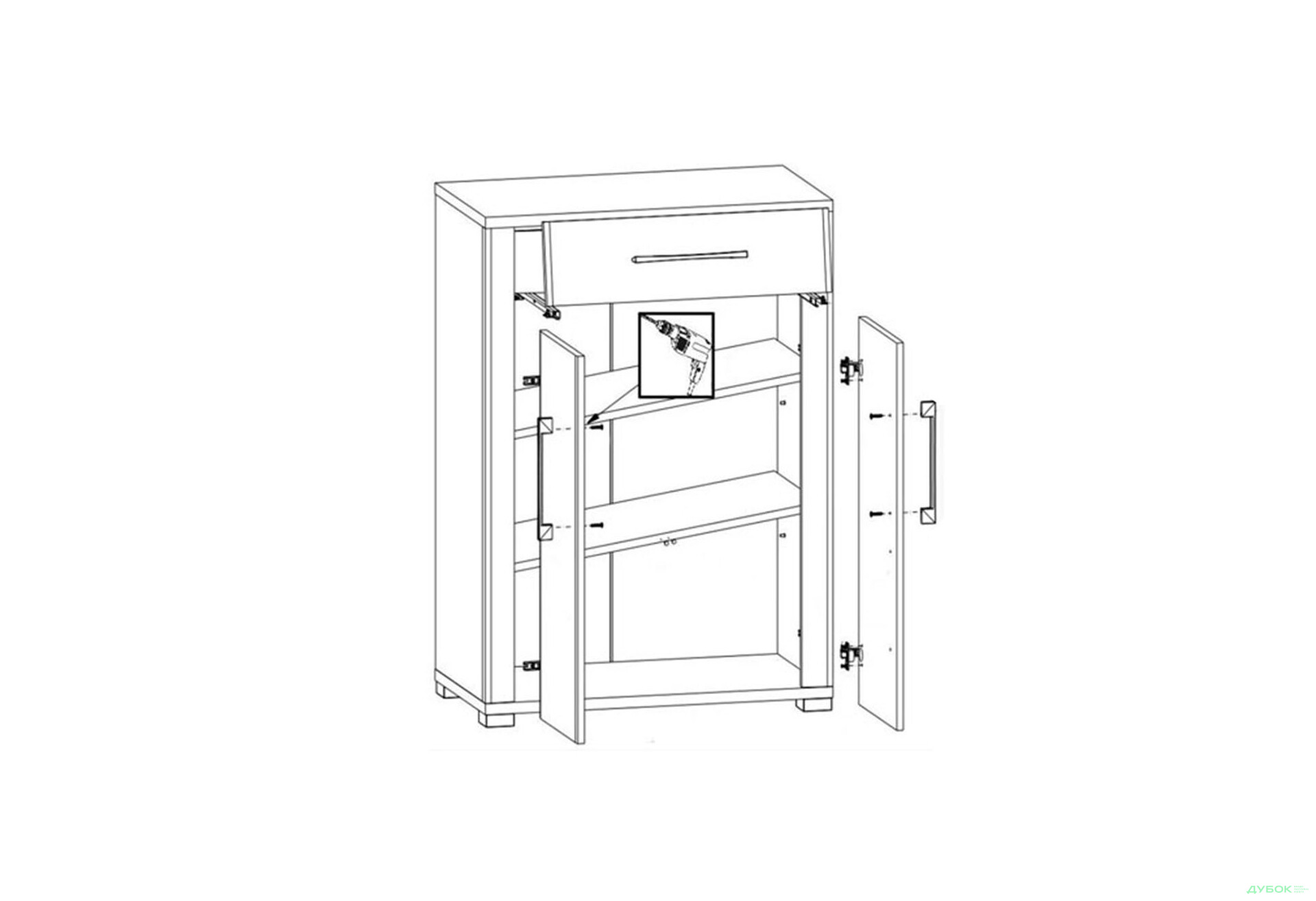 Комод Гербор Гоу 2-дверный с ящиком 74 см Дуб сонома - Изображение 4 Изображение 4 - Комод Гербор Гоу 2-дверный с ящиком 74 см Дуб сонома