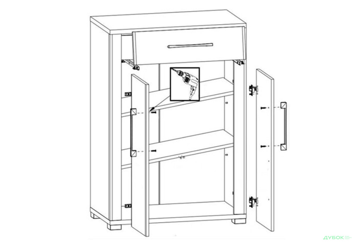 Комод Гербор Гоу 2-дверный с ящиком 74 см Дуб сонома - Изображение 4 Изображение 4 - Комод Гербор Гоу 2-дверный с ящиком 74 см Дуб сонома