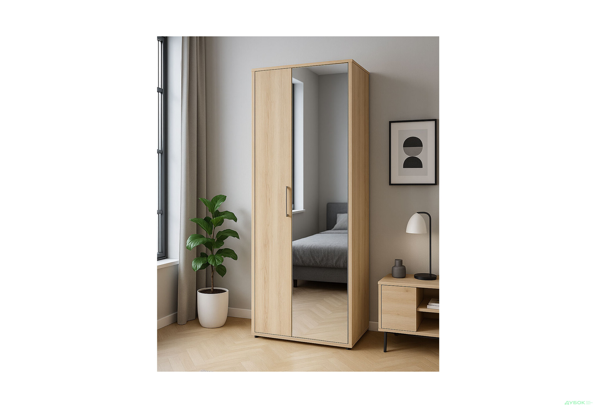 Зображення 2 - Шафа Гербор Гоу 1-дверна з дзеркалом 82 см Дуб сонома