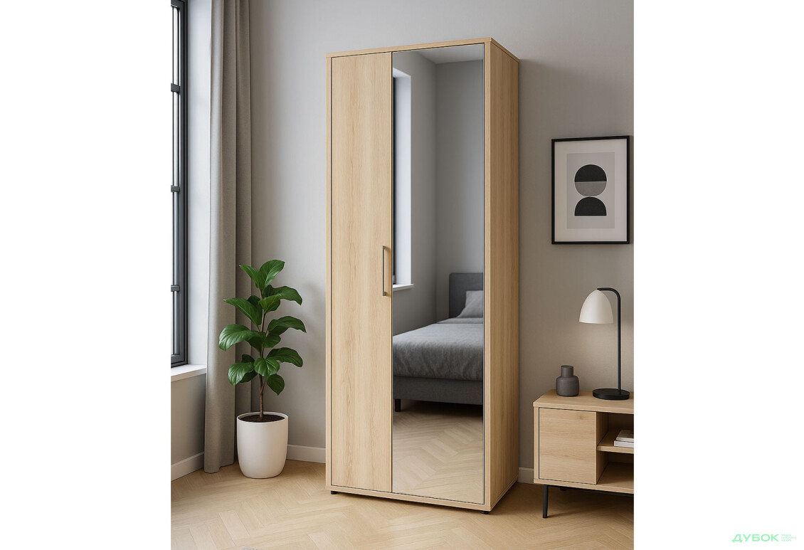 Зображення 2 - Шафа Гербор Гоу 1-дверна з дзеркалом 82 см Дуб сонома