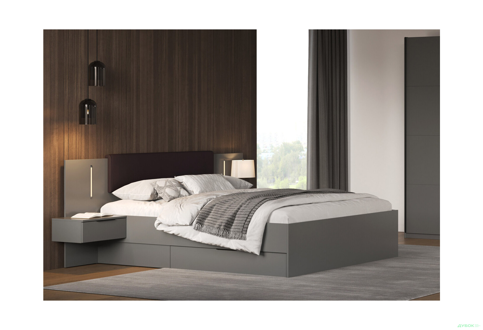 Зображення 2 - Ліжко-подіум MiroMark Doni / Доні (без вкладу) 160х200 см з шухлядами, графіт