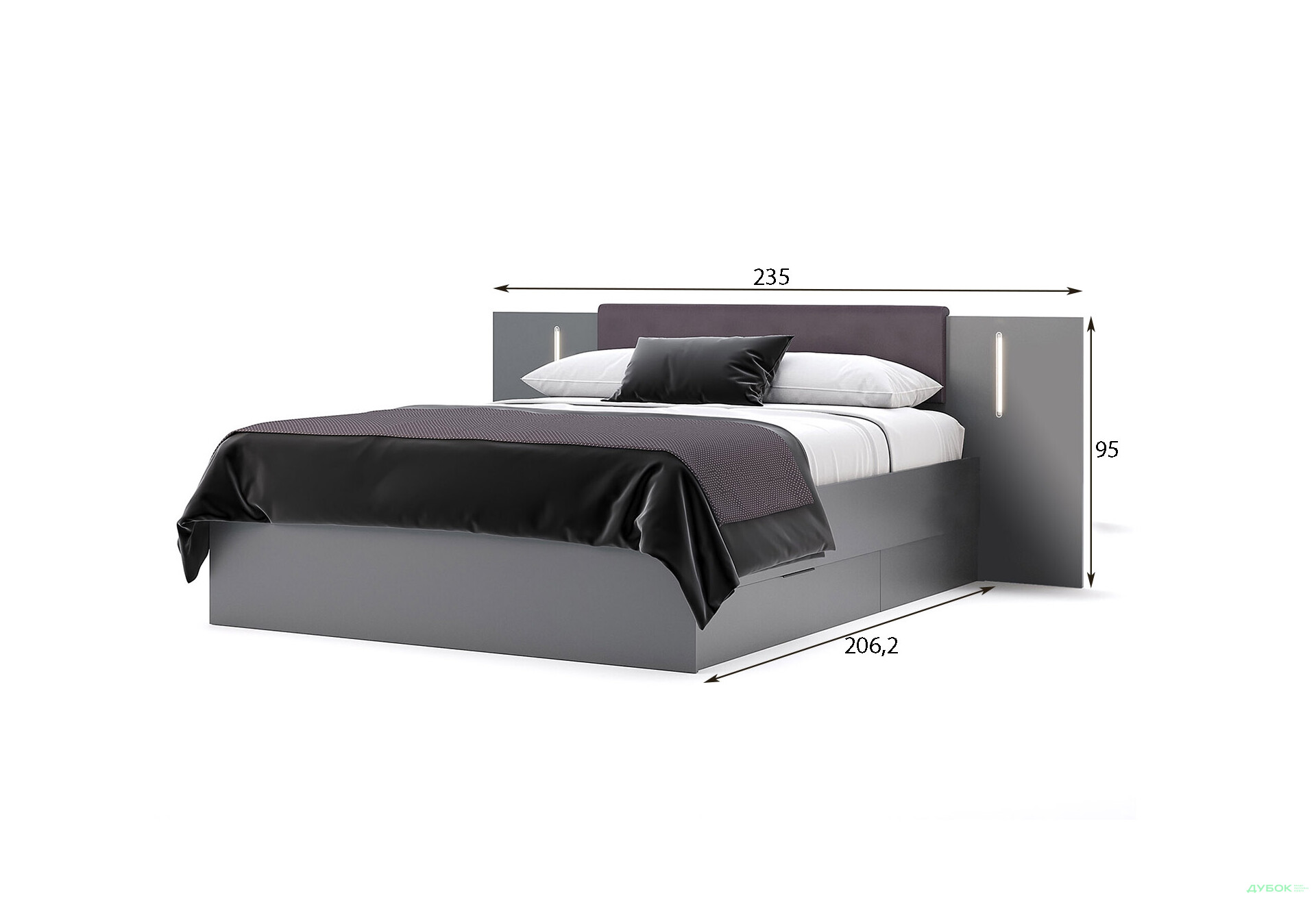 Зображення 3 - Ліжко-подіум MiroMark Doni / Доні (без вкладу) 160х200 см з шухлядами, графіт