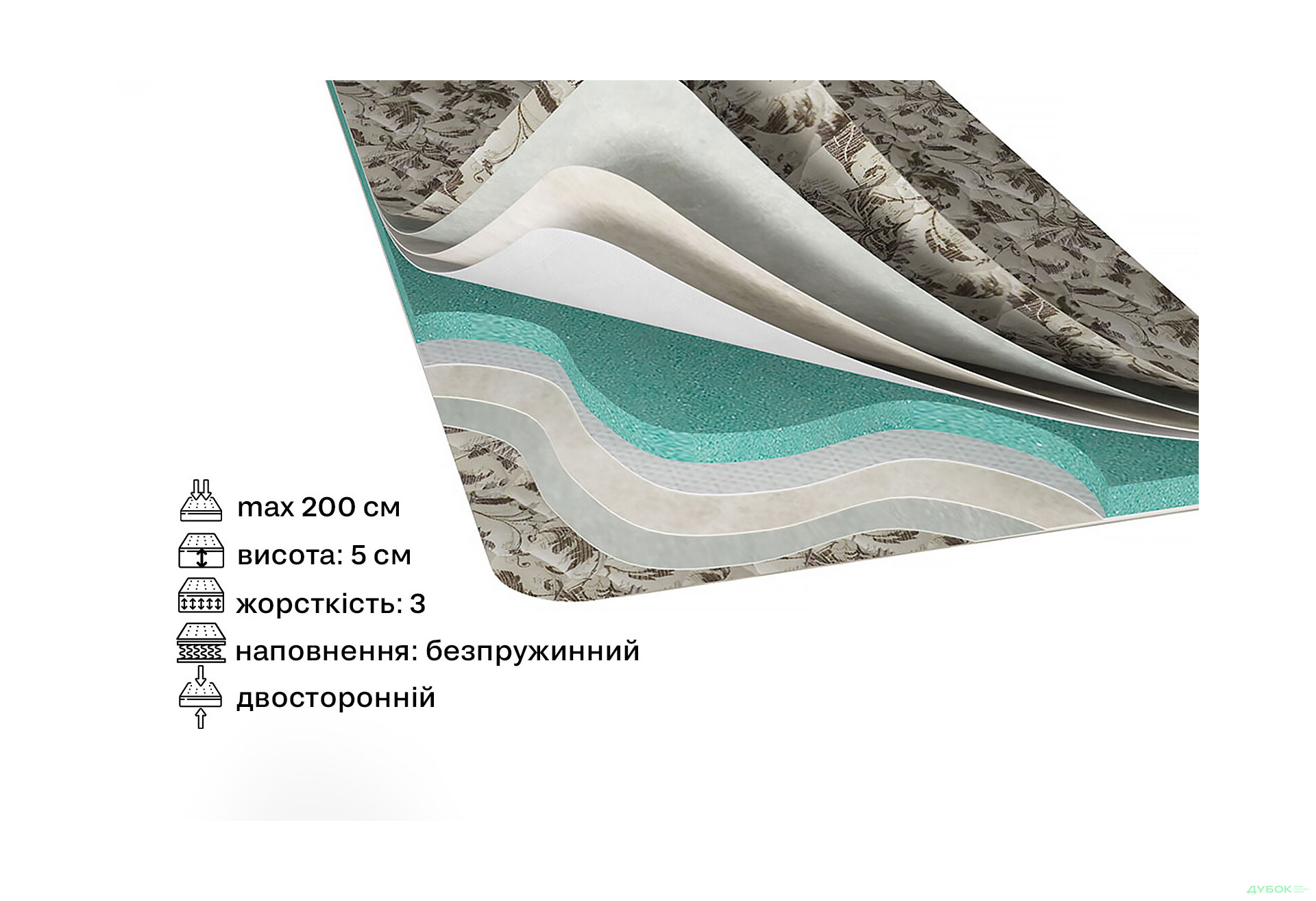Зображення 2 - Матрац Світ Меблів Топпер-футон №1 категорія 2, 120х200, чохол із жаккарду