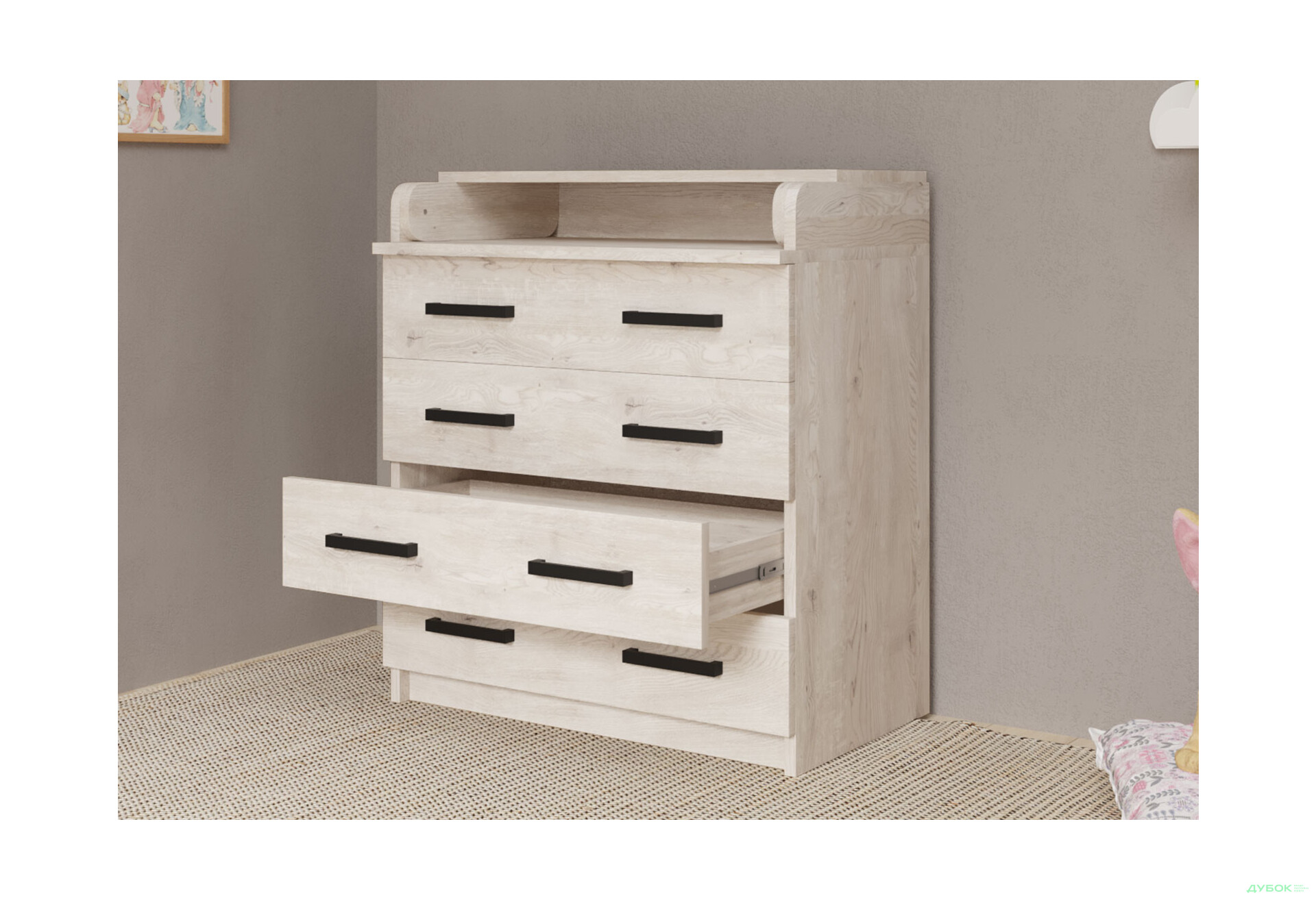 Комод MebelStar з 4 шухлядами та пеленальною надбудовою 80 см аляска сіра - Зображення 5 Зображення 5 - Комод MebelStar з 4 шухлядами та пеленальною надбудовою 80 см аляска сіра