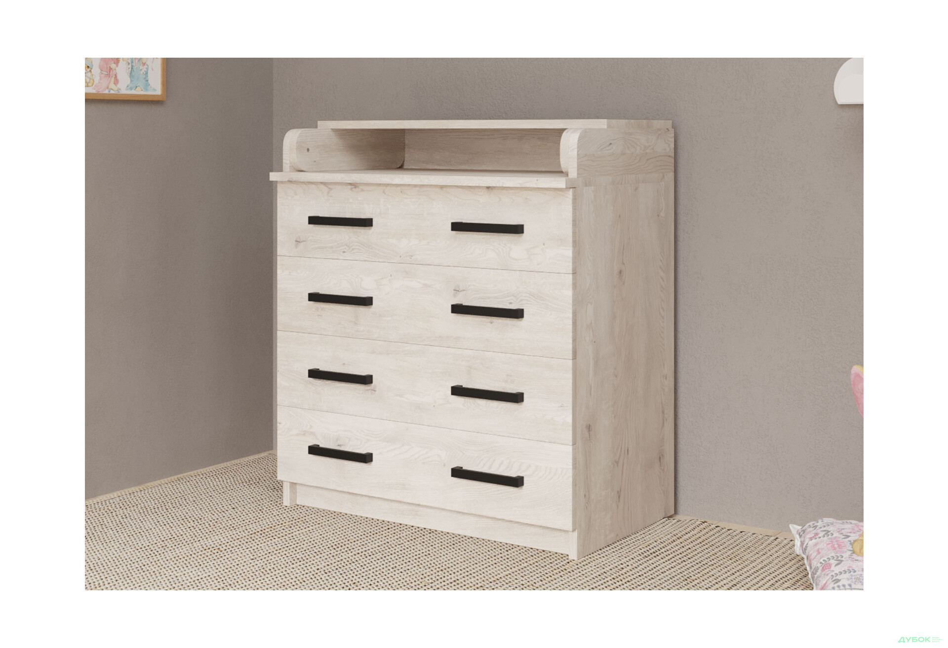 Комод MebelStar з 4 шухлядами та пеленальною надбудовою 80 см аляска сіра - Зображення 4 Зображення 4 - Комод MebelStar з 4 шухлядами та пеленальною надбудовою 80 см аляска сіра