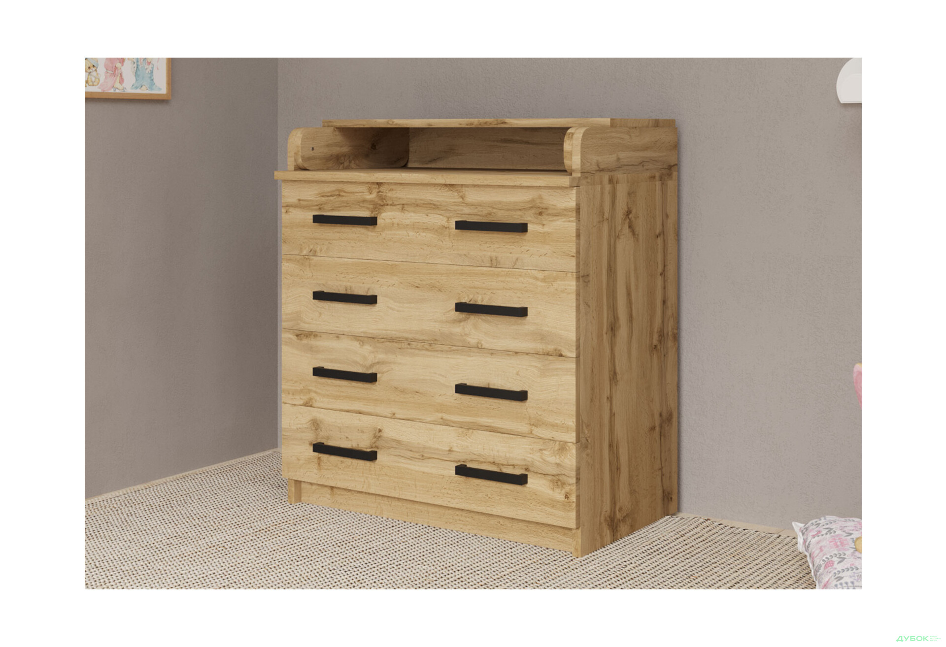 Комод MebelStar з 4 шухлядами та пеленальною надбудовою 80 см дуб тахо - Зображення 4 Зображення 4 - Комод MebelStar з 4 шухлядами та пеленальною надбудовою 80 см дуб тахо