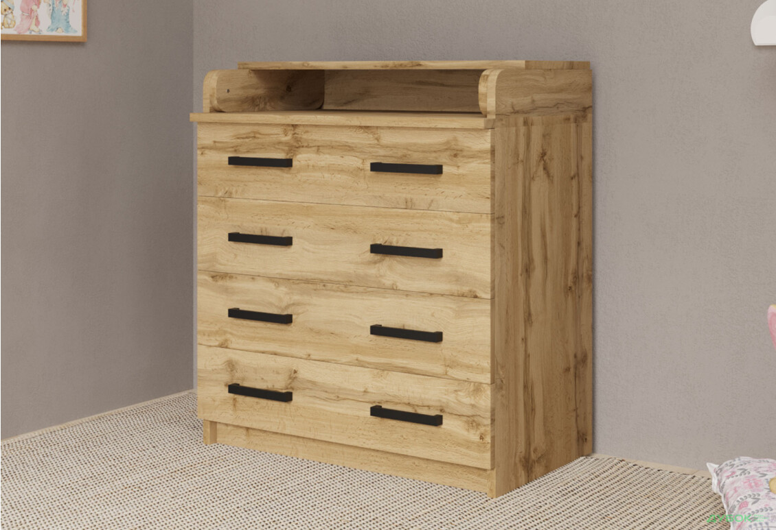Комод MebelStar з 4 шухлядами та пеленальною надбудовою 80 см дуб тахо - Зображення 4 Зображення 4 - Комод MebelStar з 4 шухлядами та пеленальною надбудовою 80 см дуб тахо