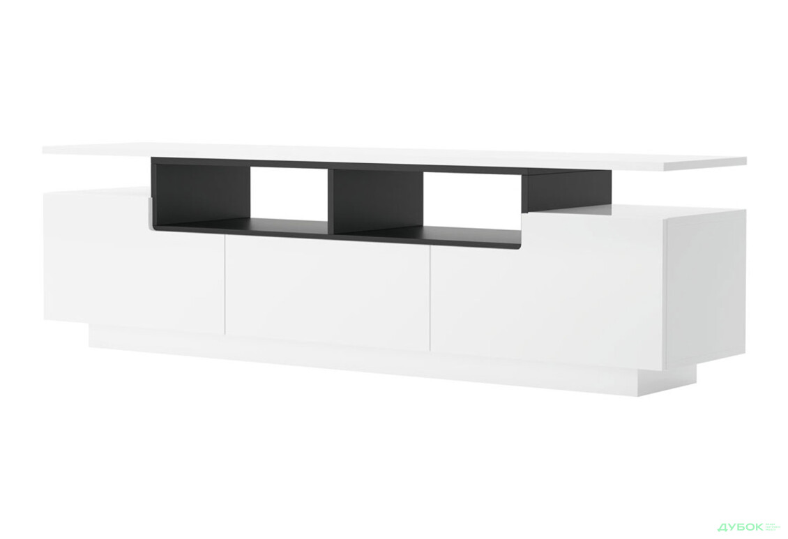 Тумба під ТВ Світ Меблів Мері з 2 дверцятами, шухлядою та полицями 180 см, Німфеа альба, чорний / білий глянець - Зображення 1 Зображення 1 - Тумба під ТВ Світ Меблів Мері з 2 дверцятами, шухлядою та полицями 180 см, Німфеа альба, чорний / білий глянець