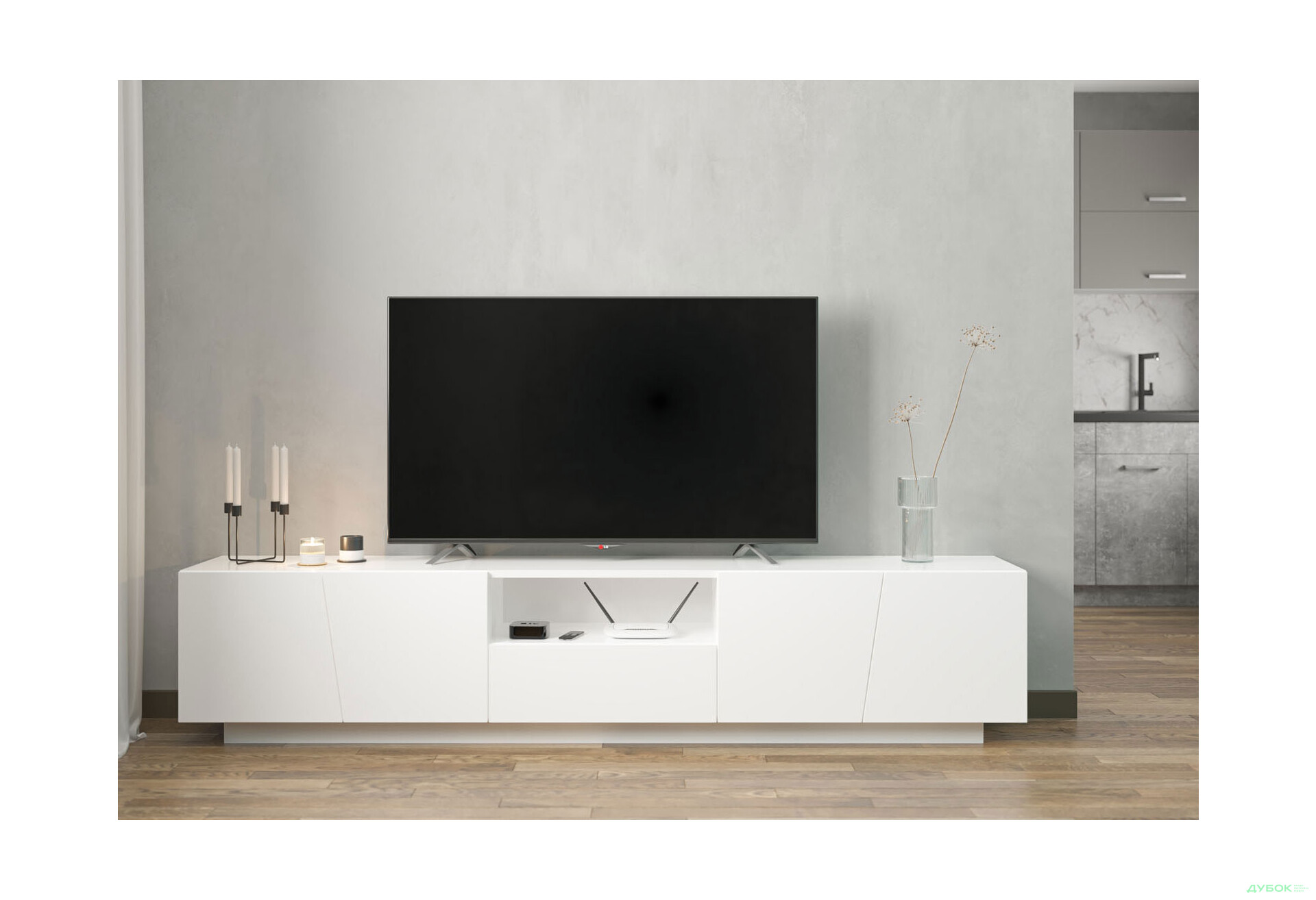 Зображення 2 - Тумба під ТВ Світ Меблів Ліза з дверцятами, шухлядою та полицею 220 см, Німфеа альба