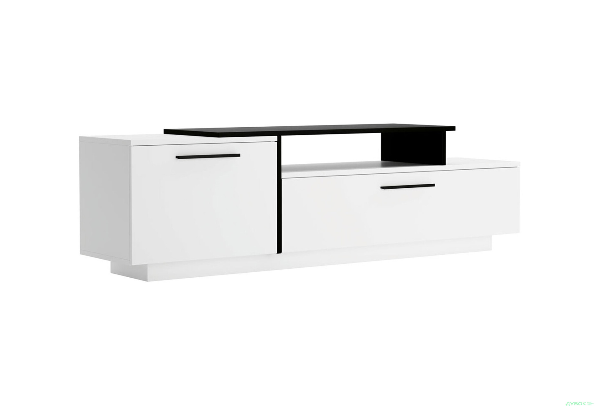 Тумба под ТВ Svit Mebliv Фиби с дверцами и полками 180 см, Нимфеа альба, черный / нимфеа альба - Изображение 1 Изображение 1 - Тумба под ТВ Svit Mebliv Фиби с дверцами и полками 180 см, Нимфеа альба, черный / нимфеа альба