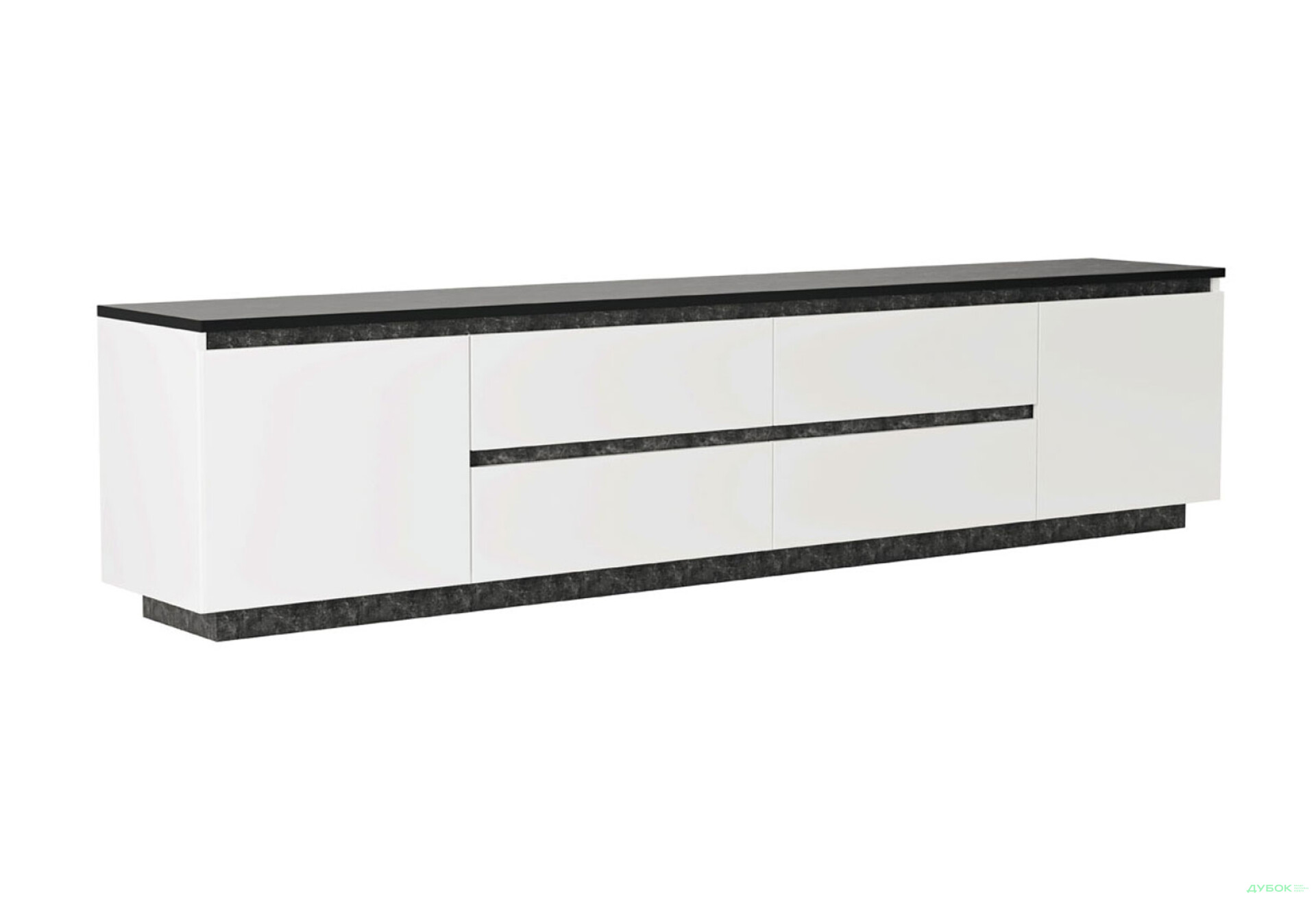 Фото 3 - Тумба під ТВ Світ Меблів Мія з 4 шухлядами та дверцятами 230 см, білий/бетон темний