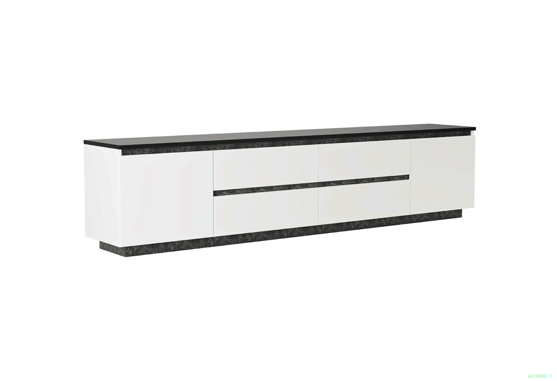Тумба під ТВ Світ Меблів Мія з 4 шухлядами та дверцятами 230 см, білий/бетон темний - Зображення 3 Зображення 3 - Тумба під ТВ Світ Меблів Мія з 4 шухлядами та дверцятами 230 см, білий/бетон темний