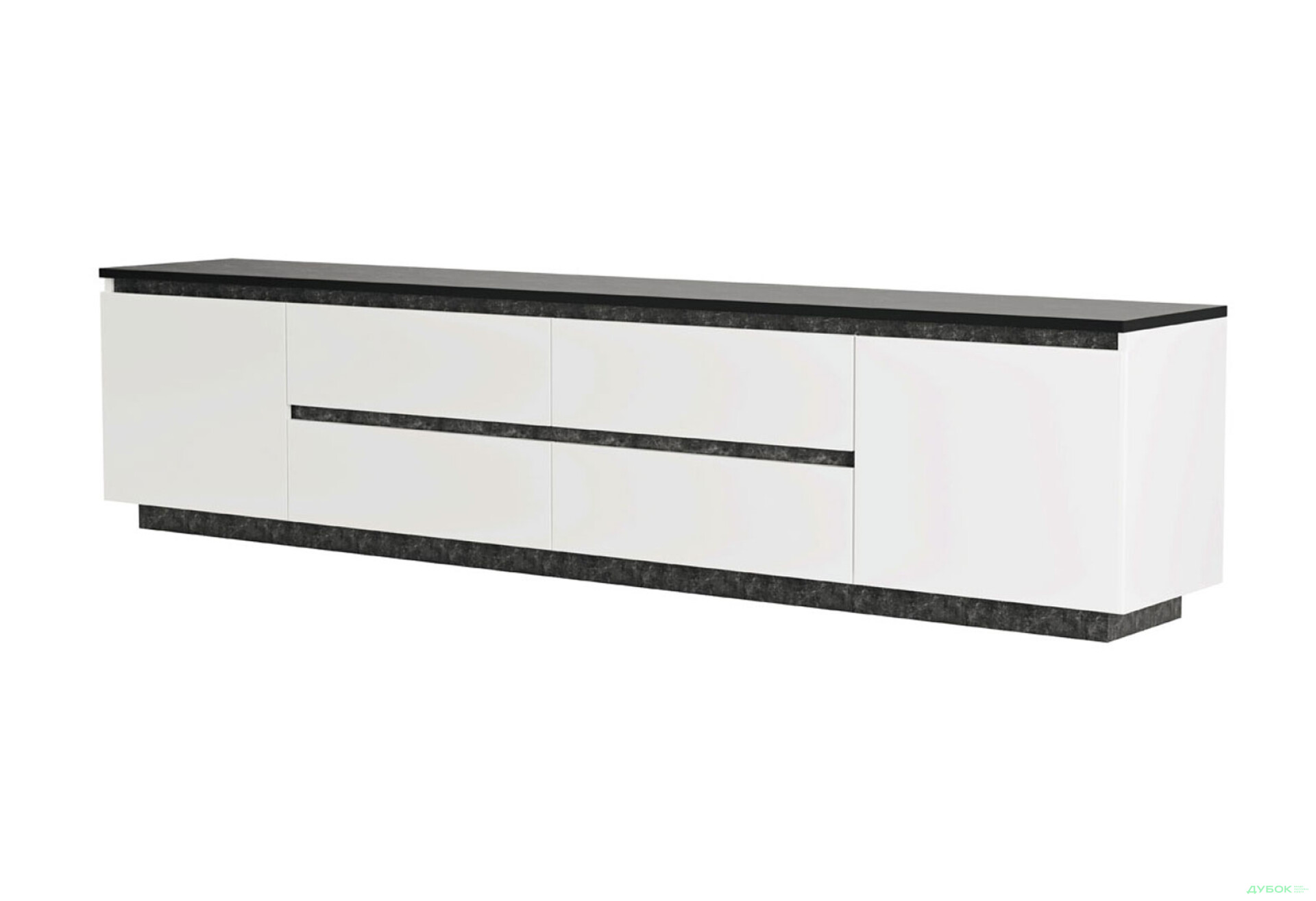 Фото 1 - Тумба під ТВ Світ Меблів Мія з 4 шухлядами та дверцятами 230 см, білий/бетон темний
