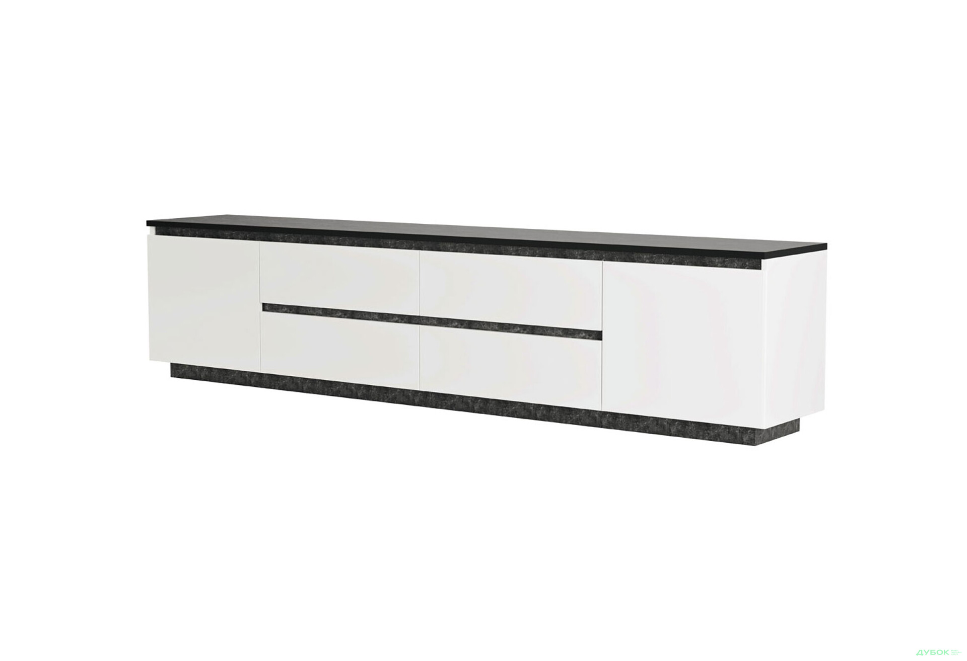 Тумба під ТВ Світ Меблів Мія з 4 шухлядами та дверцятами 230 см, білий/бетон темний - Зображення 1 Зображення 1 - Тумба під ТВ Світ Меблів Мія з 4 шухлядами та дверцятами 230 см, білий/бетон темний
