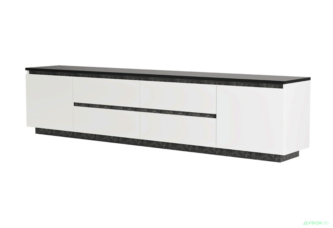 Тумба під ТВ Світ Меблів Мія з 4 шухлядами та дверцятами 230 см, білий/бетон темний - Зображення 1 Зображення 1 - Тумба під ТВ Світ Меблів Мія з 4 шухлядами та дверцятами 230 см, білий/бетон темний