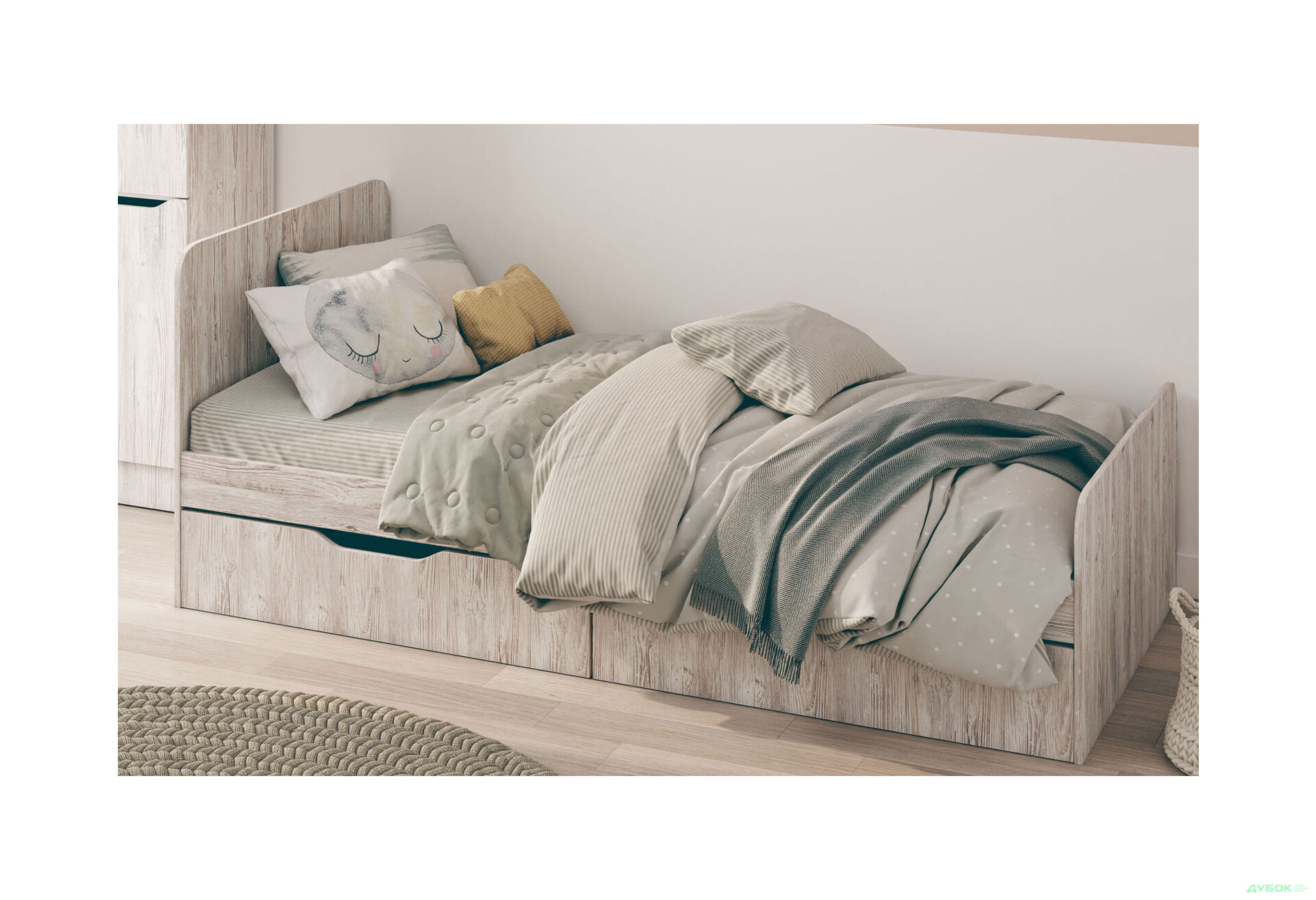 Зображення 3 - Ліжко Світ Меблів Локі 90х200 см з каркасом СМ та з шухлядами, Артвуд світлий