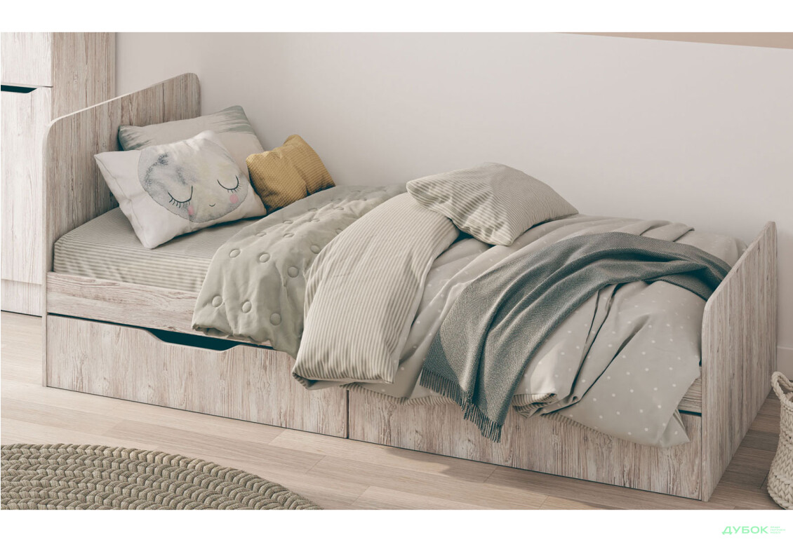 Фото 3 - Ліжко Світ Меблів Локі 90х200 см з каркасом СМ та з шухлядами, Артвуд світлий