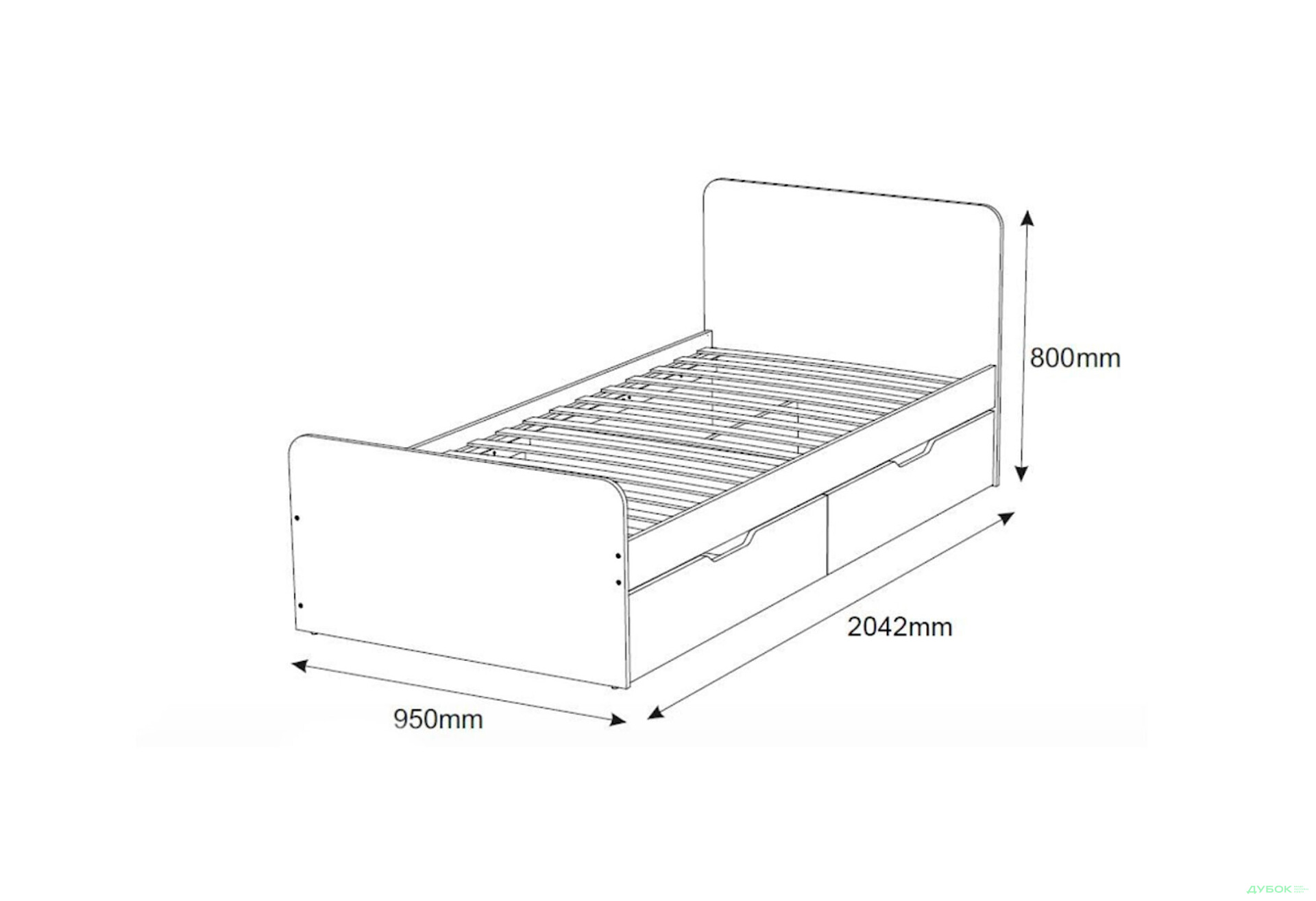 Зображення 4 - Ліжко Світ Меблів Локі 90х200 см з каркасом СМ та з шухлядами, Артвуд світлий