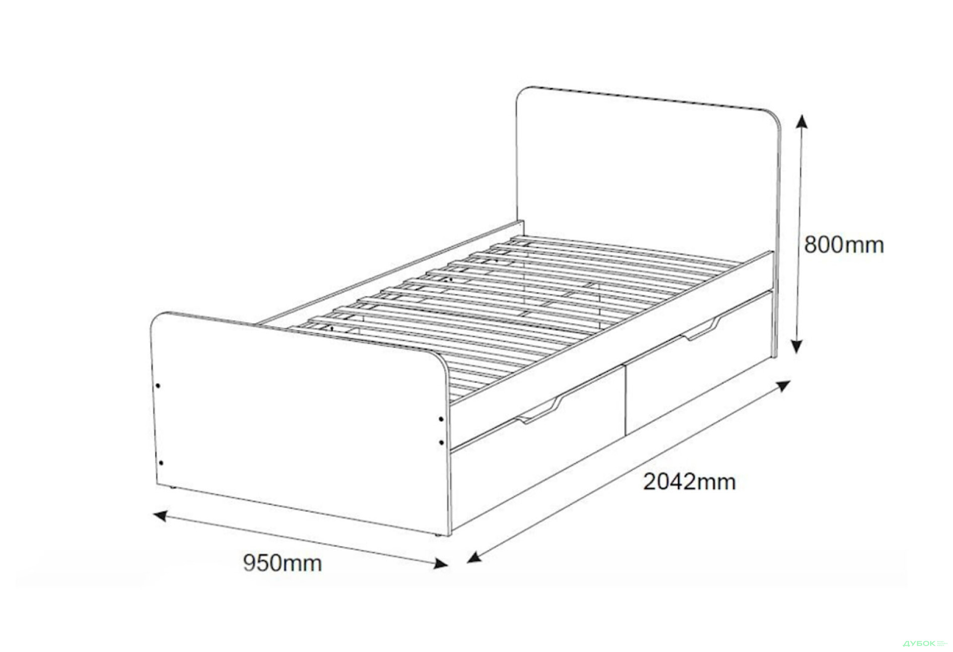 Фото 4 - Ліжко Світ Меблів Локі 90х200 см з каркасом СМ та з шухлядами, Артвуд світлий