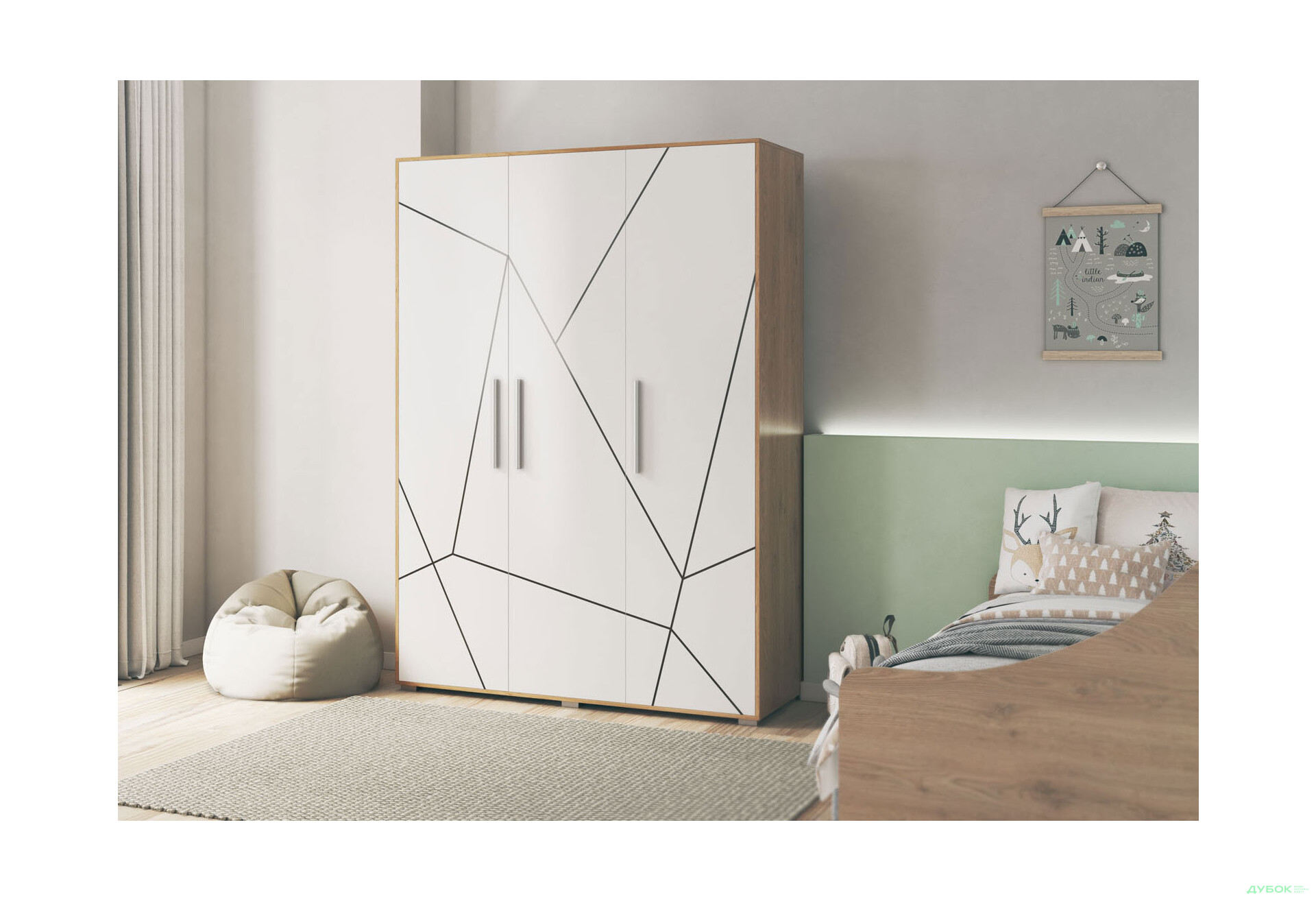 Шафа Світ Меблів Тоні 3-дверна 150 см, Дуб артизан / німфеа альба - Зображення 2 Зображення 2 - Шафа Світ Меблів Тоні 3-дверна 150 см, Дуб артизан / німфеа альба